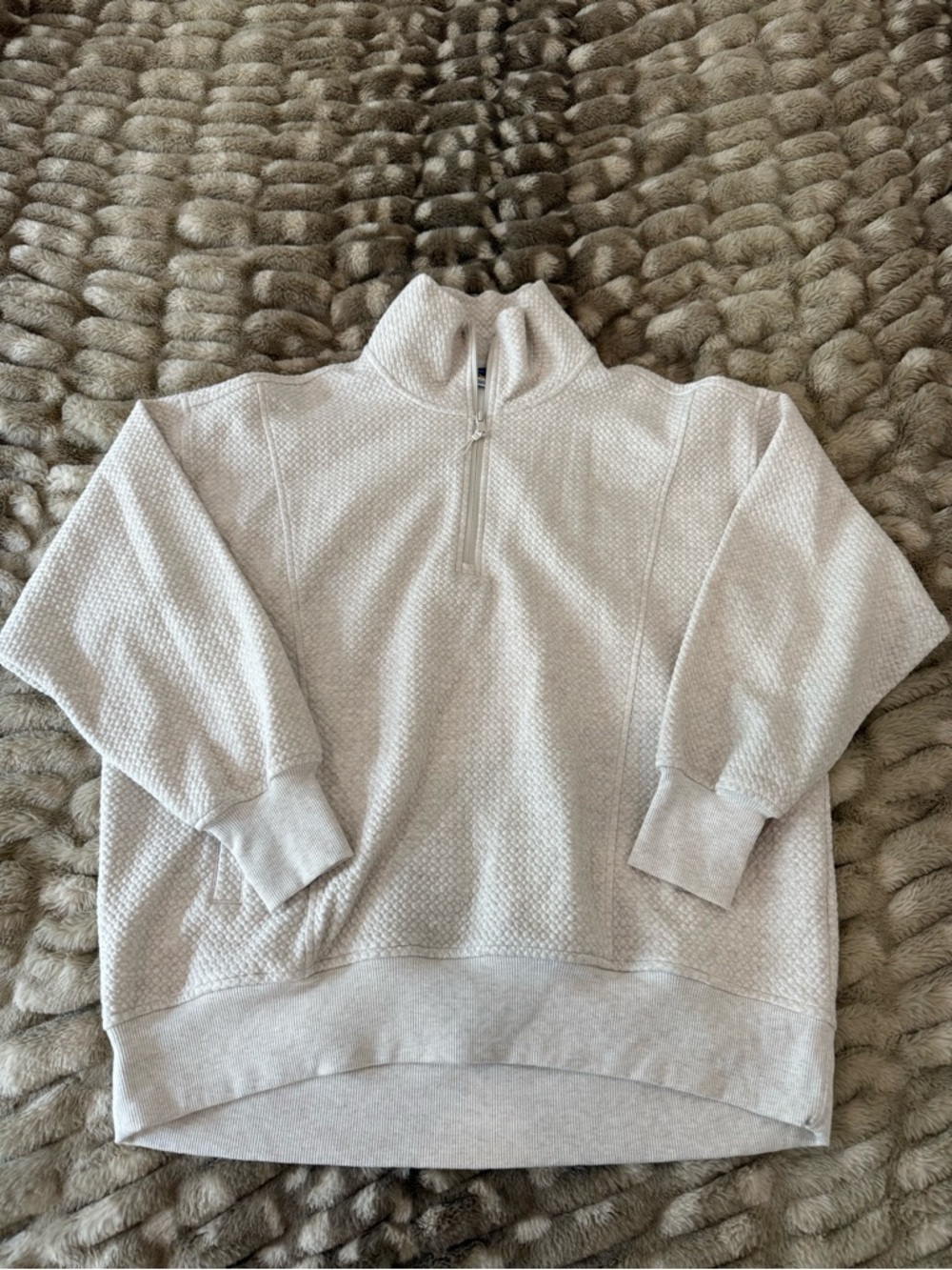 Old Navy Light Gray Quarter-Zip Textured Pullover